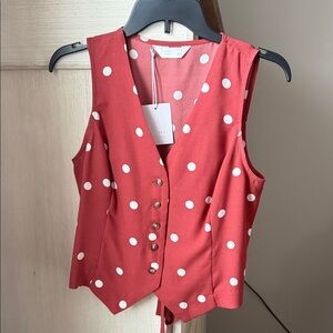 LC Lauren Conrad Rust Polka Dot Sleeveless Button Front Vest